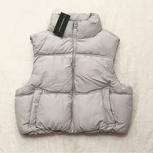 Women’s Quilted Puffer Vest | Light Gray | Mock Neck | Size M | NWT